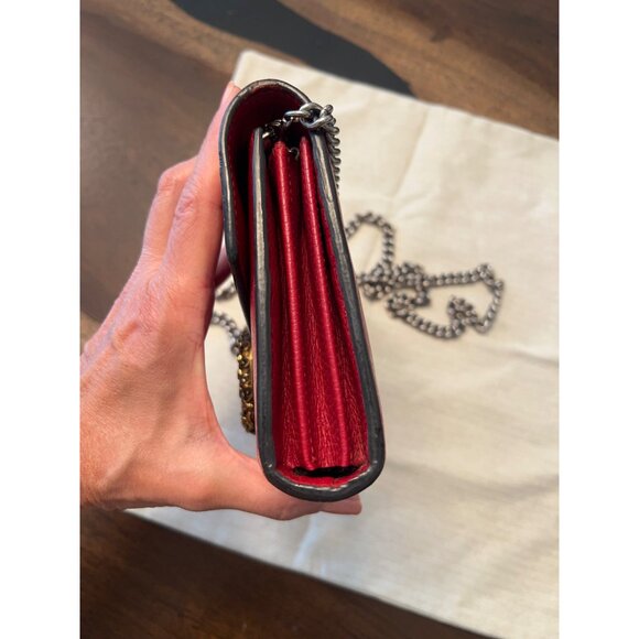 Gucci Dionysus Red Leather Crossbody Wallet With Chain Strap & Snake Buckle Deta - Picture 10 of 14